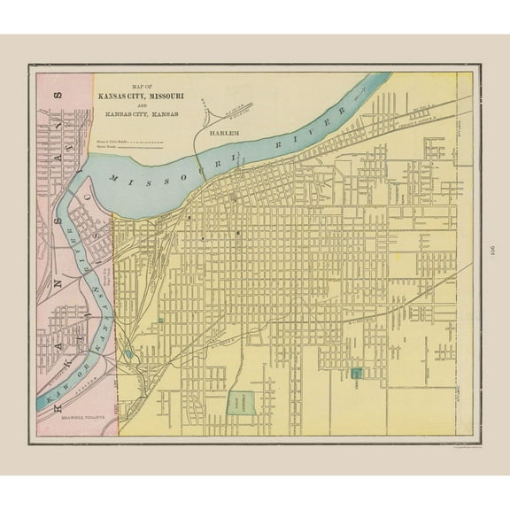 Historic City Map - Kansas City  Missouri - Cram 1892 - 26.58 x 23 - Vintage Wall Art