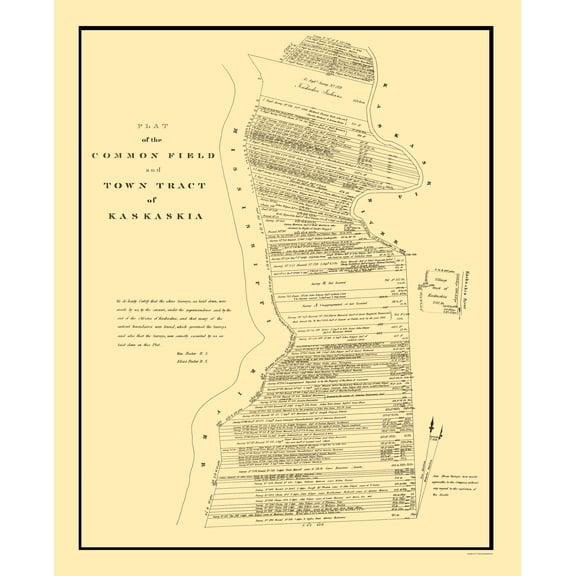 Historic City Map - Kaskaskia Illinois Town Field Plat - Rector 1834 - Vintage Wall Art
