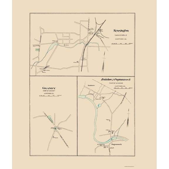 Historic City Map - Kensington Connecticut - Hurd 1893 - Vintage Wall Art
