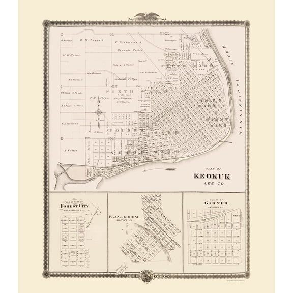 Historic City Map - Keokuk Forest City Greene Garner Iowa - Andreas 1874 - 23 x 26.16 - Vintage Wall Art