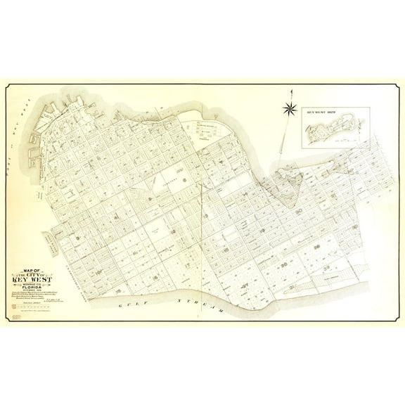 Historic City Map - Key West Florida - Ashe 1906 - 37.36 x 23 - Vintage Wall Art