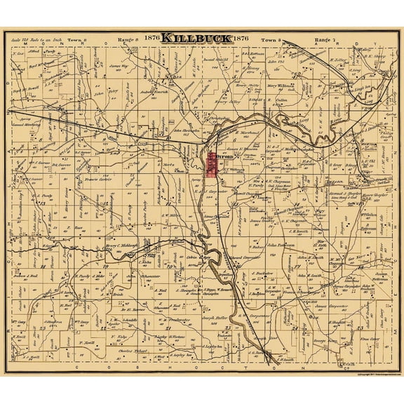 Historic City Map - Killbuck Ohio - Cring 1876 - Vintage Wall Art