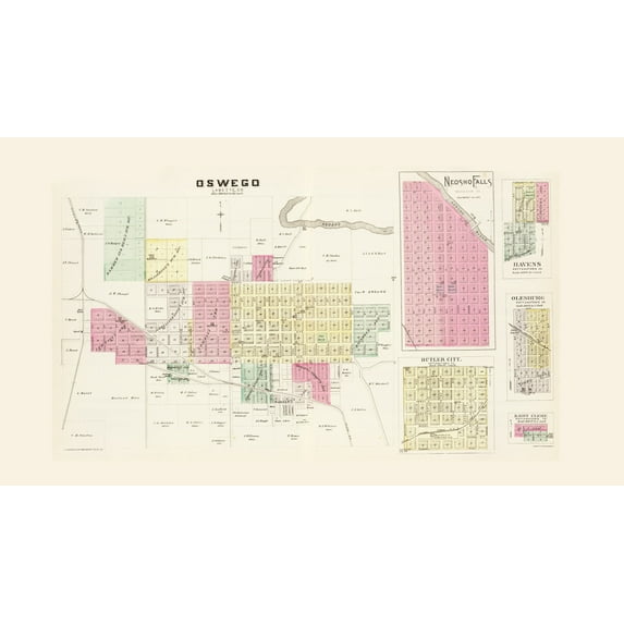 Historic City Map - Labette Woodson Pottawatomie Kansas - Everts 1887 - Vintage Wall Art
