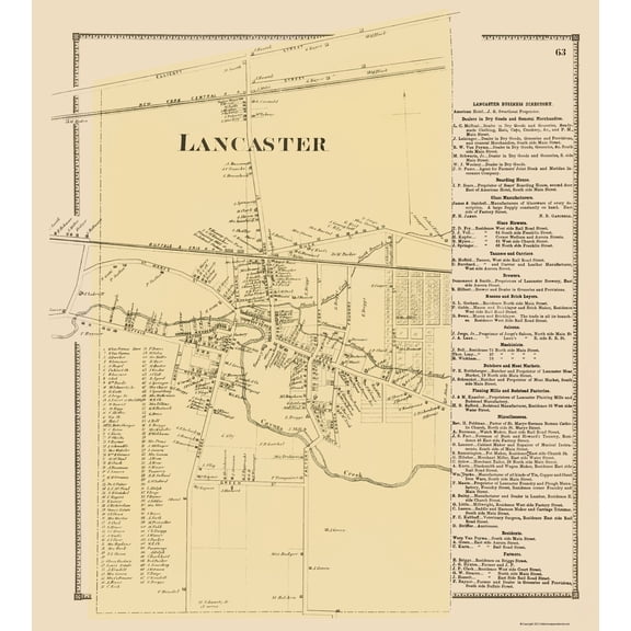 Historic City Map - Lancaster New York - Stone 1869 - 23 x 25.55 - Vintage Wall Art