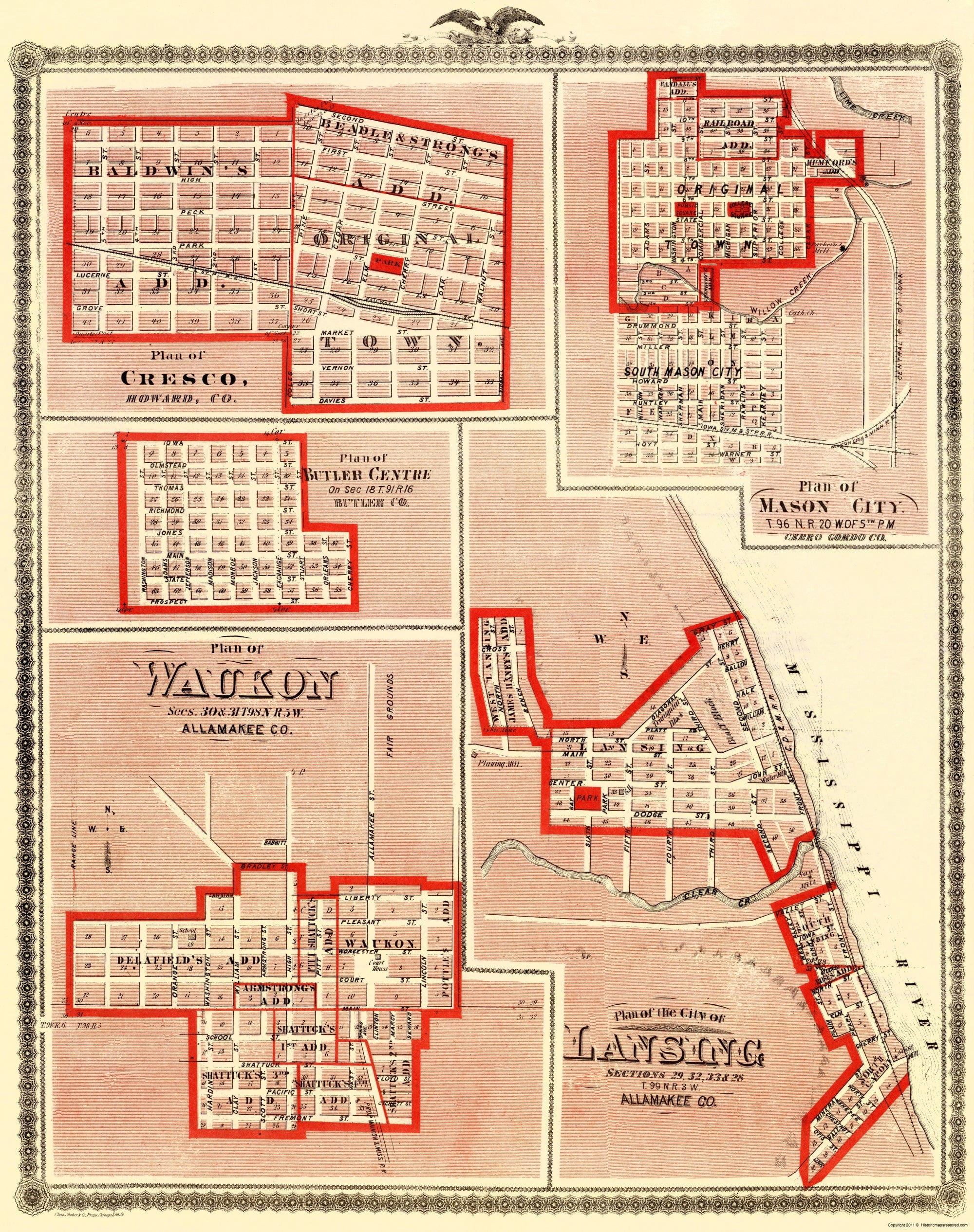 Historic City Map - Lansing Waukon Cresco Mason Butler Iowa - Andreas ...