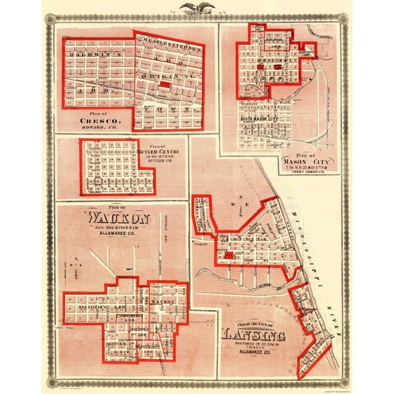 Historic City Map - Lansing Waukon Cresco Mason Butler Iowa - Andreas 1874 - 23 x 29.11 - Vintage Wall Art