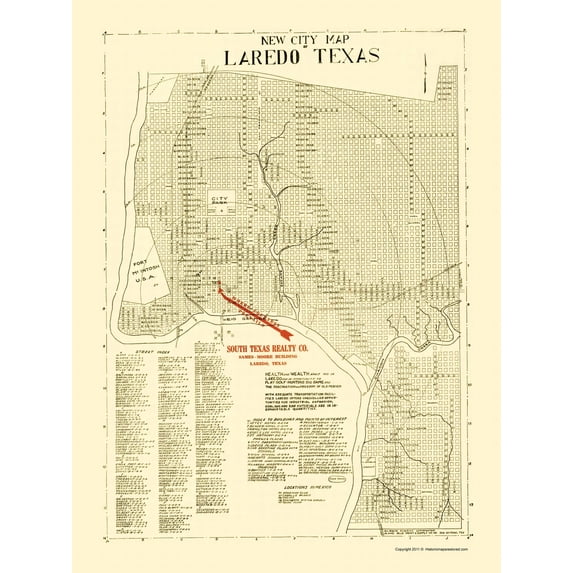 Historic City Map - Laredo Texas - Alamo Blue Print 1930 - Vintage Wall Art