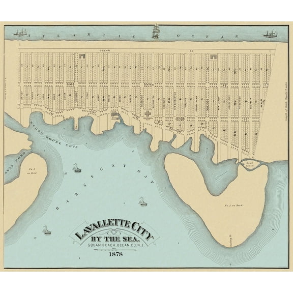 Historic City Map - Lavallette City Squann Beach New Jersey - Irons 1878 - 26.88 x 23 - Vintage Wall Art