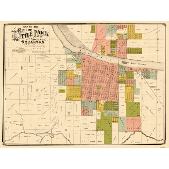 Historic City Map - Little Rock Arkansas - Rickon 1888 - Vintage Wall Art