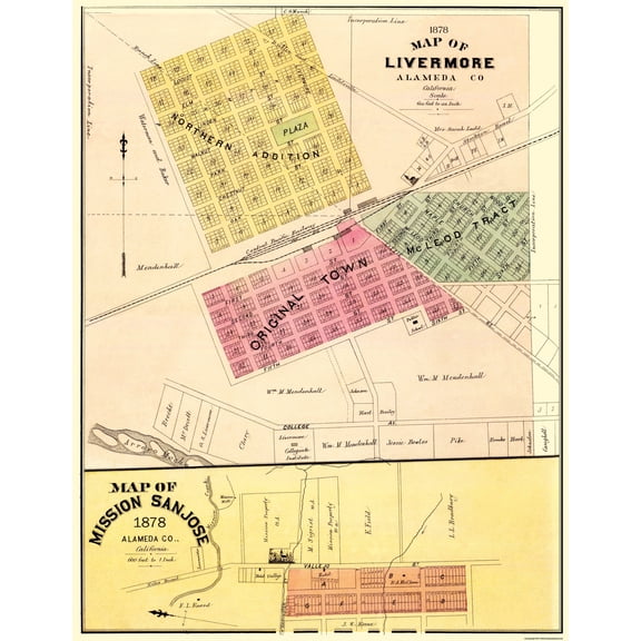 Historic City Map - Livermore Mission San Jose California - Thompson 1878 - 23 x 29 - Vintage Wall Art