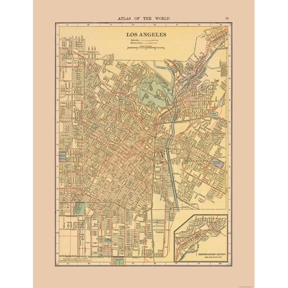 Historic City Map - Los Angeles California - Hammond 1910 - Vintage Wall Art