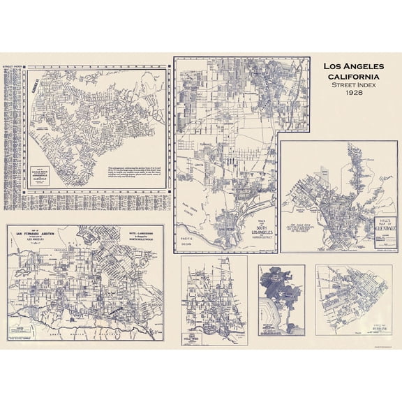 Historic City Map - Los Angeles California Street Index - Hill 1928 - Vintage Wall Art