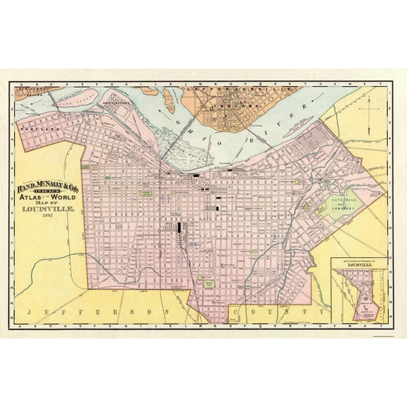 Historic City Map - Louisville Kentucky - Rand McNally 1892 - 34.63 x 23 - Vintage Wall Art