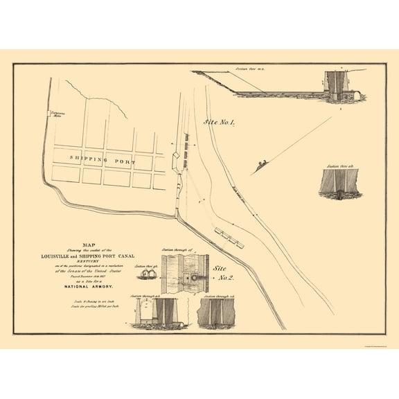 Historic City Map - Louisville Shipping Port Canal Kentucky - Gales 1832 - 23 x 30.59 - Vintage Wall Art