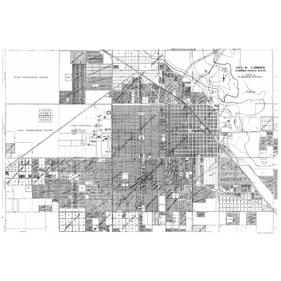Historic City Map - Lubbock Texas - City Engineering 1946 - Vintage Wall Art