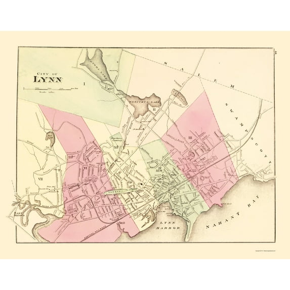 Historic City Map - Lynn Massachusetts - Walling 1871 - Vintage Wall Art
