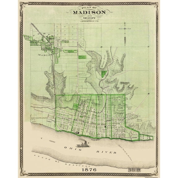 Historic City Map - Madison Indiana - Baskin 1876 - Vintage Wall Art