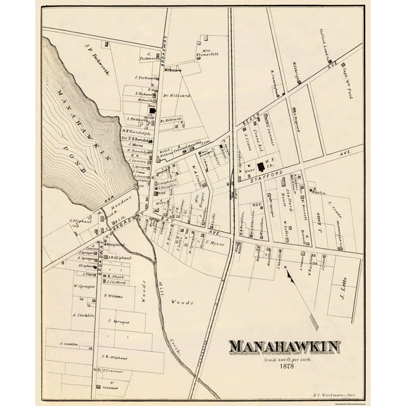 Historic City Map - Manahawkin New Jersey - Woolman 1878 - 23 x 27.81 - Vintage Wall Art