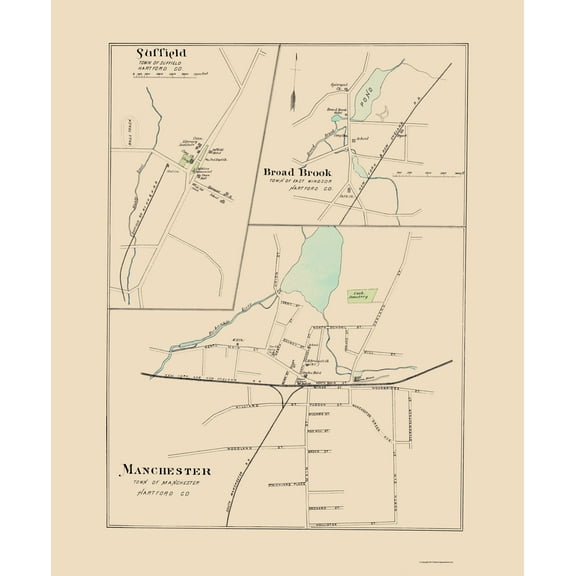 Historic City Map - Manchester Connecticut - Hurd 1893 - 23 x 27.96 - Vintage Wall Art