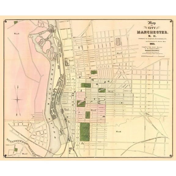 Historic City Map - Manchester New Hampshire - Davenport 1873 - 27.90 x 23 - Vintage Wall Art