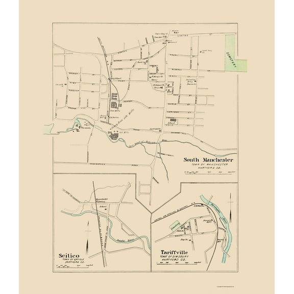 Historic City Map - Manchester South Connecticut - Hurd 1893 - 23 x 26.44 - Vintage Wall Art
