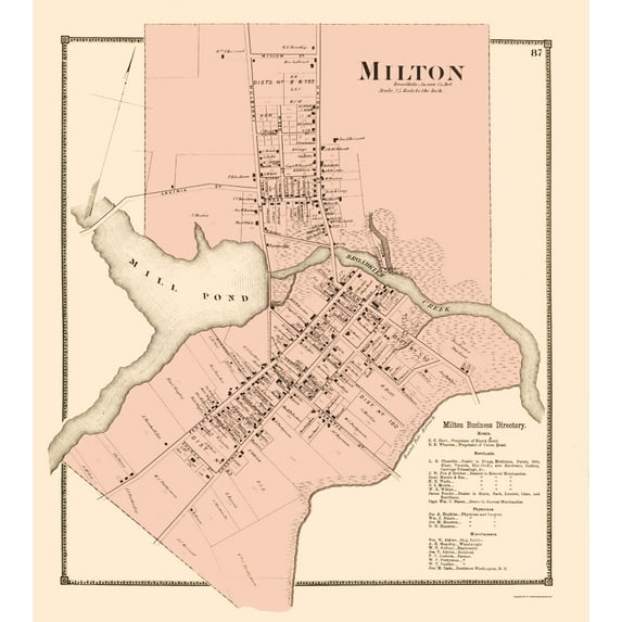 Historic City Map - Milton Delaware - Beers 1868 - 23 x 25.67 - Vintage Wall Art