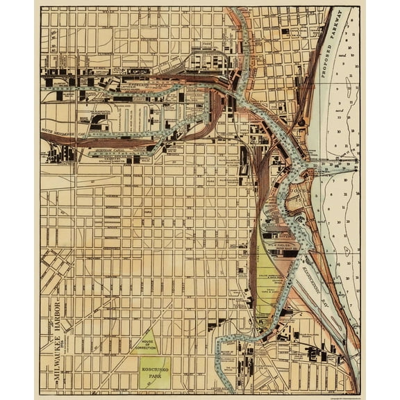 Historic City Map - Milwaukee Harbor Wisconsin - War Department 1916 - 23 x 27.69 - Vintage Wall Art