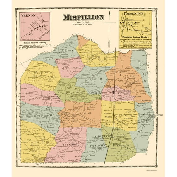 Historic City Map - Mispillion Delaware - Beers 1868 - Vintage Wall Art