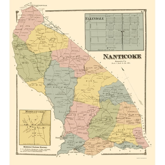 Historic City Map - Nanticoke Delaware - Beers 1868 - Vintage Wall Art