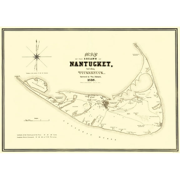 Historic City Map - Nantucket Island Massachusetts - Bouve 1838 - 23 x 32.64 - Vintage Wall Art