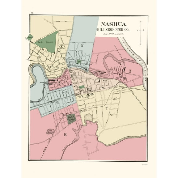 Historic City Map - Nashua New Hampshire - Hitchcock 1877 - 23 x 30.24 - Vintage Wall Art