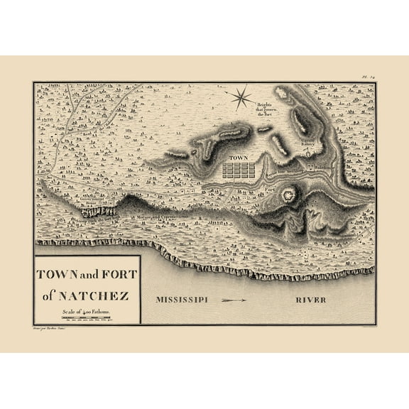 Historic City Map - Natchez Mississippi - Collot 1796 - 23 x 31.60 - Vintage Wall Art