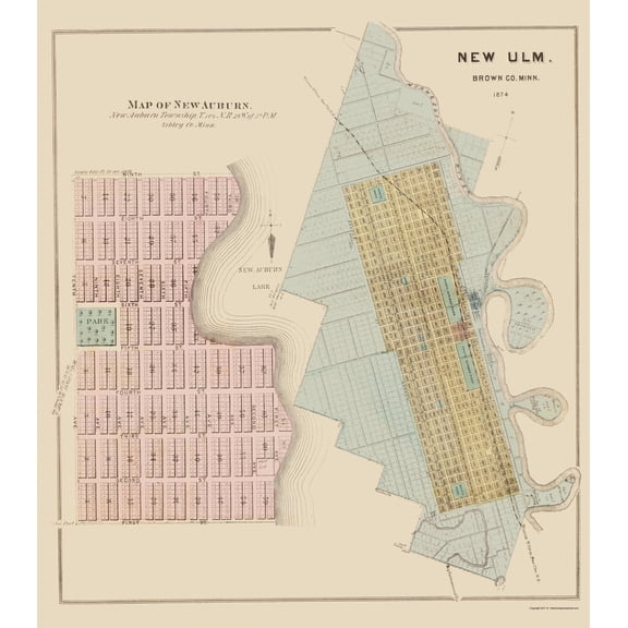 Historic City Map - New Auburn New Ulm Minnesota - Andreas 1874 - Vintage Wall Art