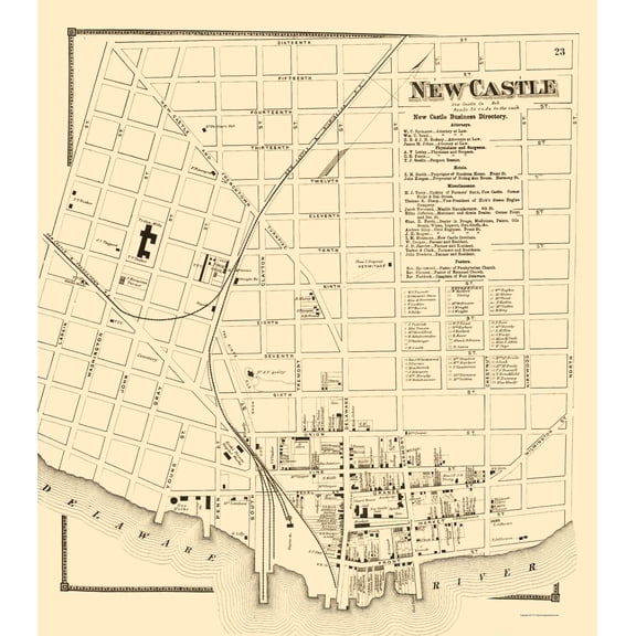 Historic City Map - New Castle Delaware - Beers 1868 - 23 x 26.11 - Vintage Wall Art