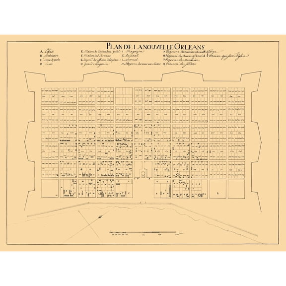 Historic City Map - New Orleans Louisiana - 1722 - 30.34 x 23 - Vintage Wall Art