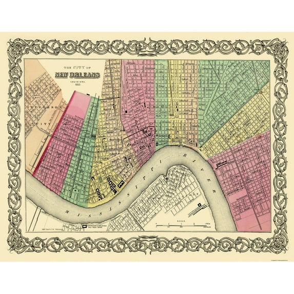 Historic City Map - New Orleans Louisiana - Colton 1855 - Vintage Wall Art