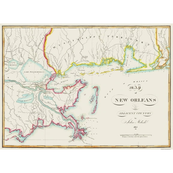 Historic City Map - New Orleans Louisiana -Melish 1815 - 31.5 x 23 - Vintage Wall Art
