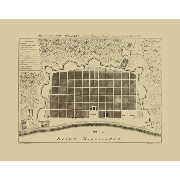 Historic City Map - New Orleans Louisiana - Pittman 1770 - 29.16 x 23 - Vintage Wall Art