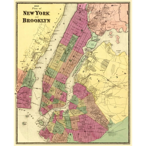 Historic City Map - New York Brooklyn New York - Beers 1868 - 23 x 28.38 - Vintage Wall Art