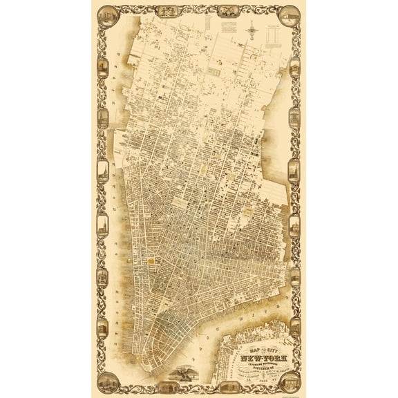 Historic City Map - New York New York - Dripps 1852 - 23 x 42.56 - Vintage Wall Art