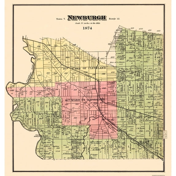 Historic City Map - Newburgh Ohio - Titus 1874 - Vintage Wall Art