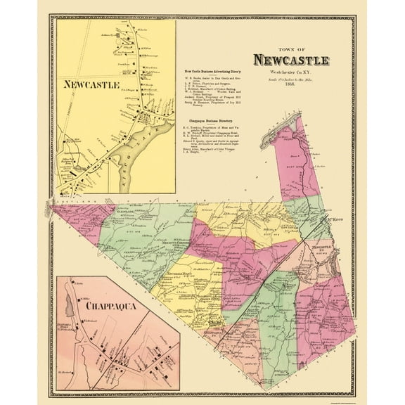 Historic City Map - Newcastle Chappaqua New York - Beers 1868 - 23 x 28.19 - Vintage Wall Art