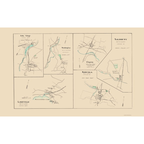 Historic City Map - Norfolk Connecticut - Hurd 1893 - Vintage Wall Art