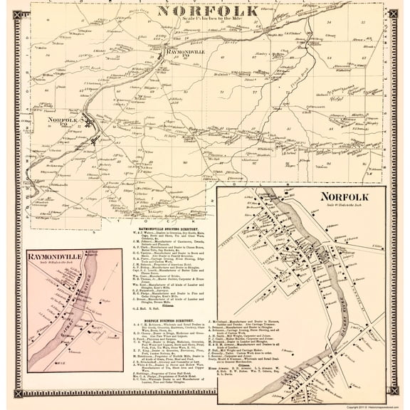 Historic City Map - Norfolk New York - Stone 1865 - 23 x 23.71 - Vintage Wall Art