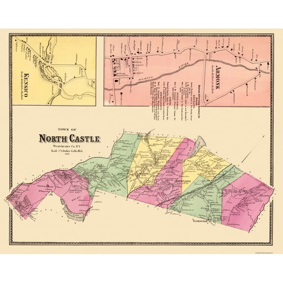 Historic City Map - North Castle Armonk New York - Beers 1868 - Vintage Wall Art