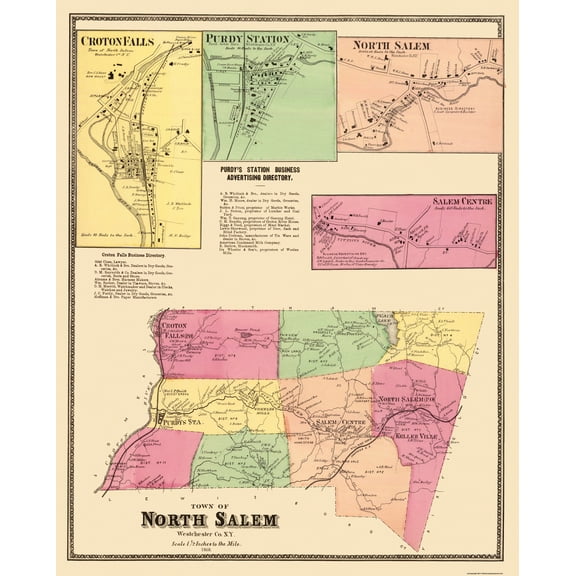 Historic City Map - North Salem New York - Beers 1868 - Vintage Wall Art