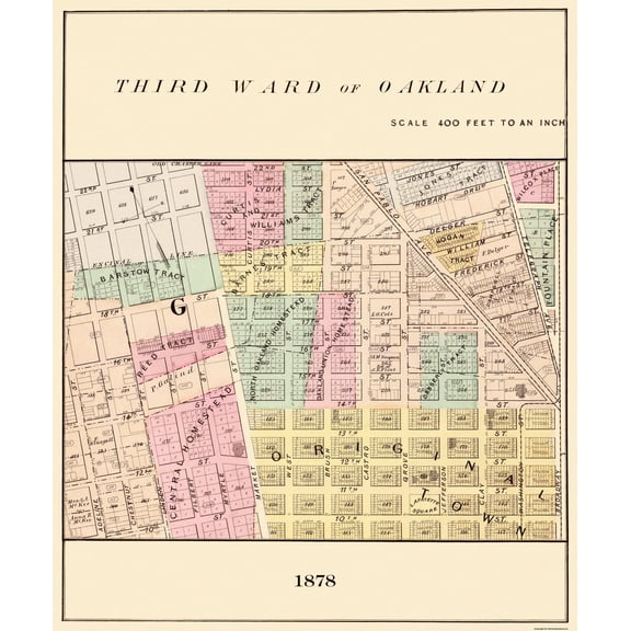 Historic City Map - Oakland California Third Ward - Thompson 1878 - Vintage Wall Art