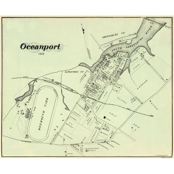 Historic City Map - Oceanport New Jersey - Hubard 1878 - 28 x 23 - Vintage Wall Art