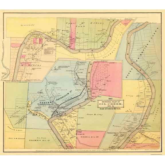 Historic City Map - Oil Creek Section 4 Pennsylvania - Mayer 1856 - 26 x 23 - Vintage Wall Art