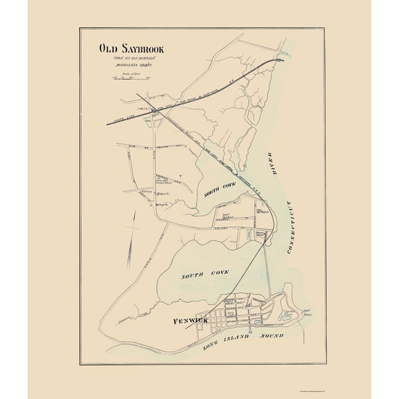 Historic City Map - Old Saybrook Connecticut - Hurd 1893 - Vintage Wall Art